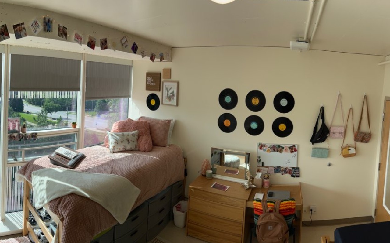 Marian Spencer Dorm room decorated with records and pictures